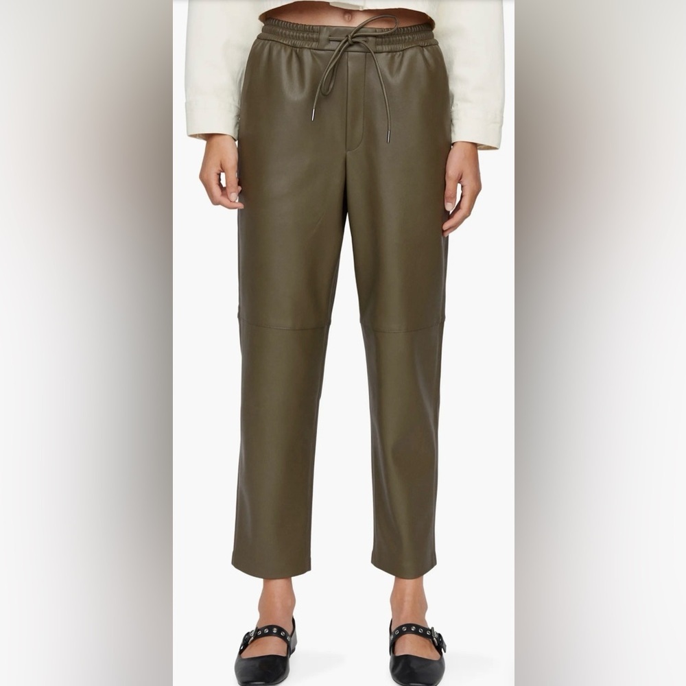 Mango Drawstring Waist Faux Leather Tapered Leg Ankle Pants Sz XS
